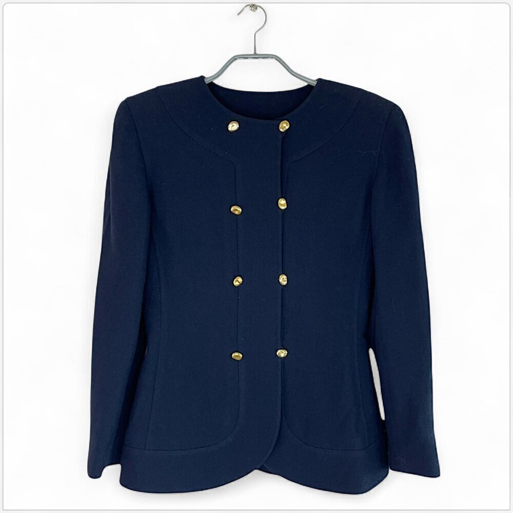 Ungaro Parallele Paris Vintage Navy Double Breasted Jacket Blazer Gold Buttons 8